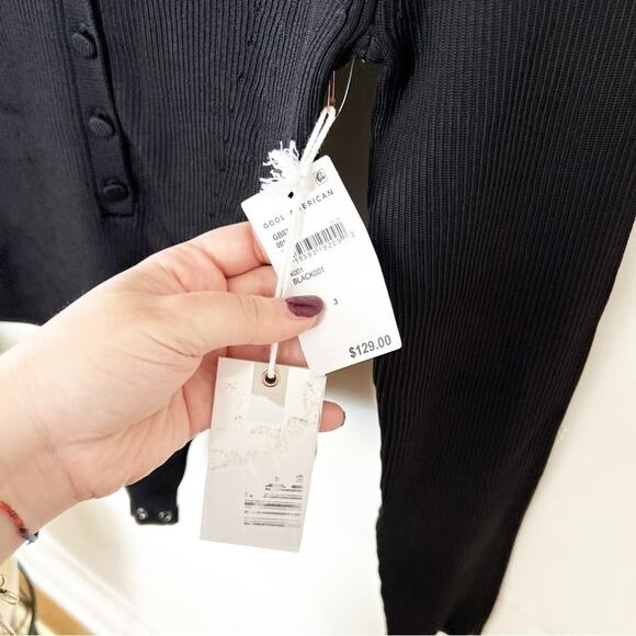 NWT Good American Womens Black Long Sleeve Rib Long Sleeve Cheeky Bodysuit Sz 3 - Picture 7 of 7